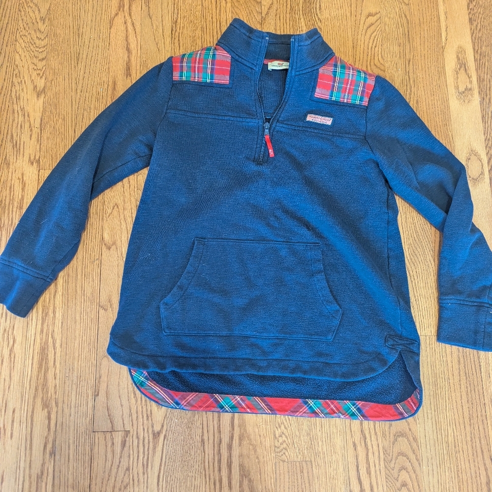 Vineyard Vines Sweater XXS 1/4 Zip Pullover Pockets Plaid Shoulder Navy